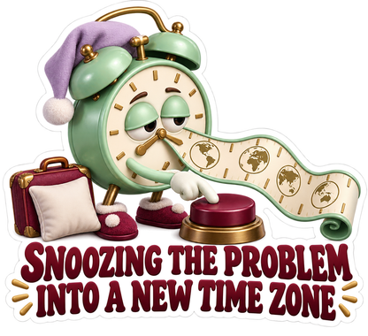Snoozing Problem Time Zone Clock Vinyl Sticker Decal