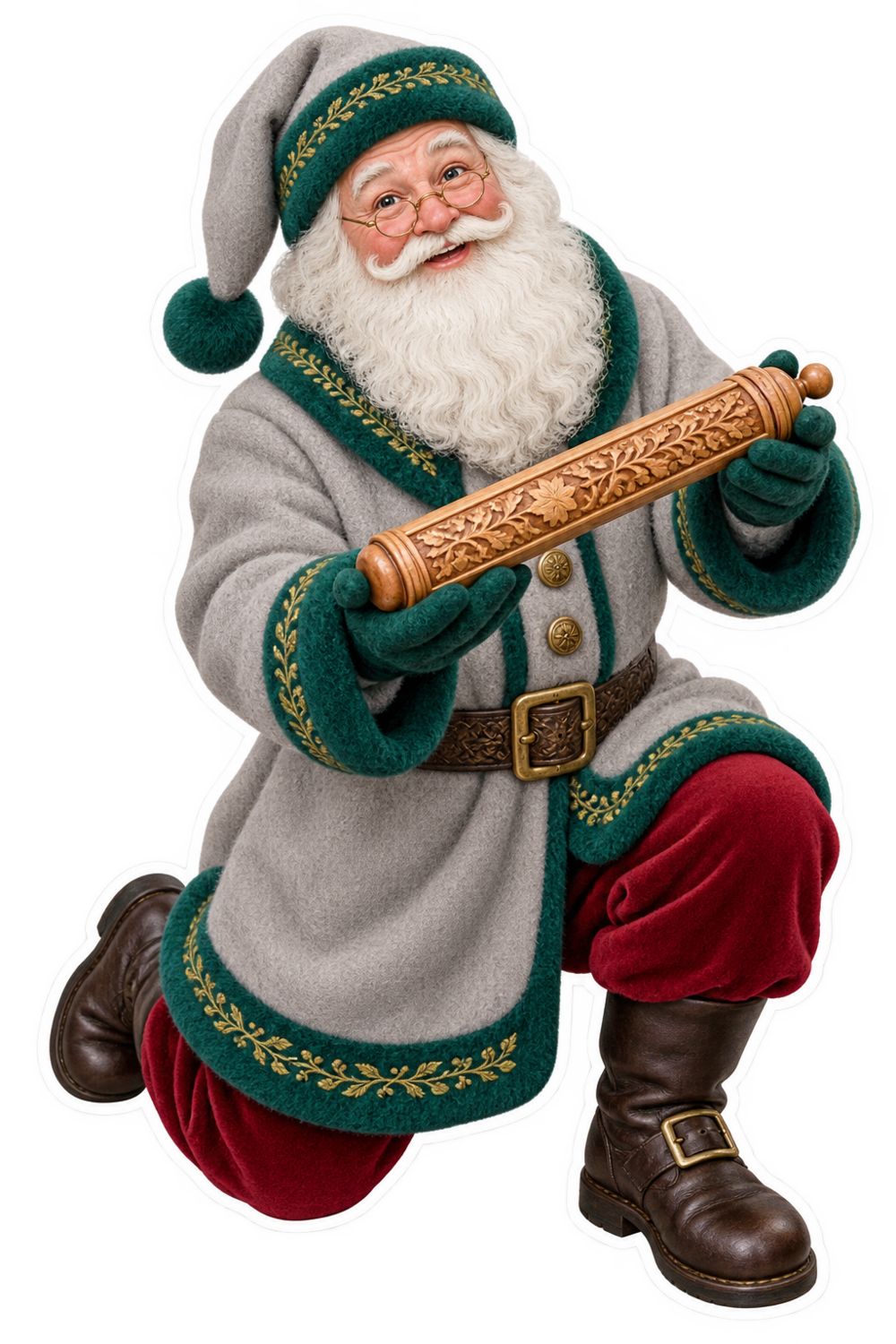 Santa Antique Carved Maple Knitting Sheath Vinyl Sticker Decal