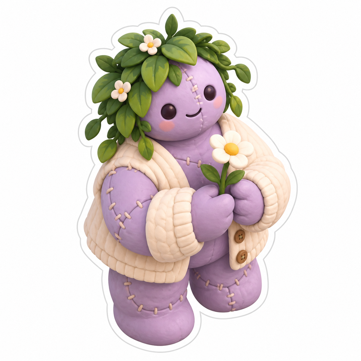 Gentle Lavender Stitched Clay Golem Vinyl Sticker Decal
