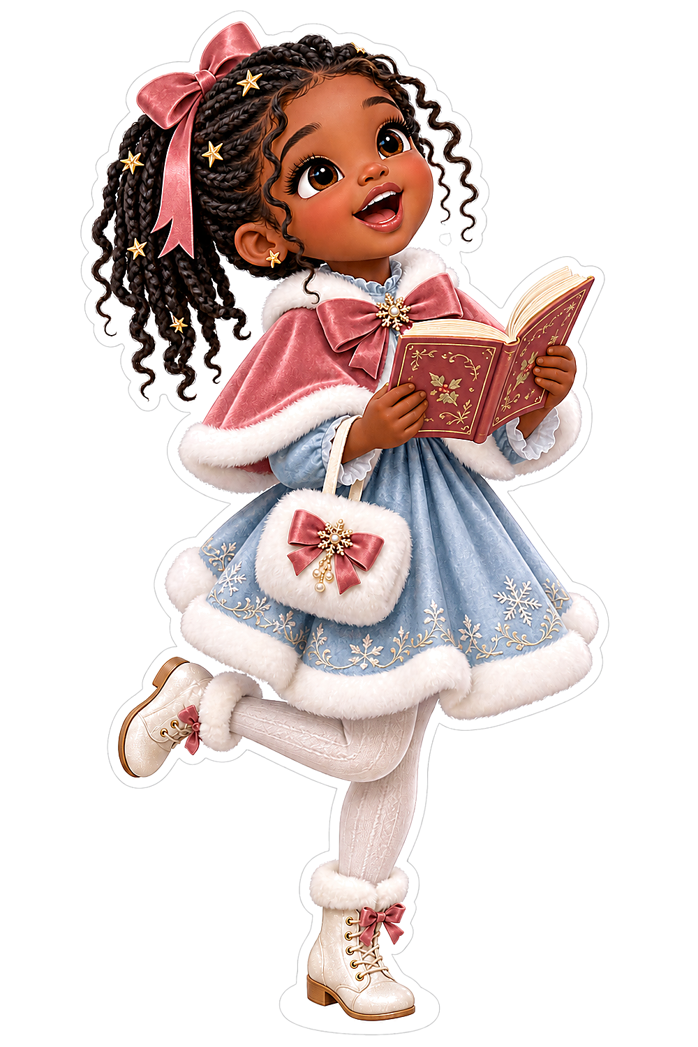 Christmas Caroler Girl Blue Dress Red Cape Vinyl Sticker Decal