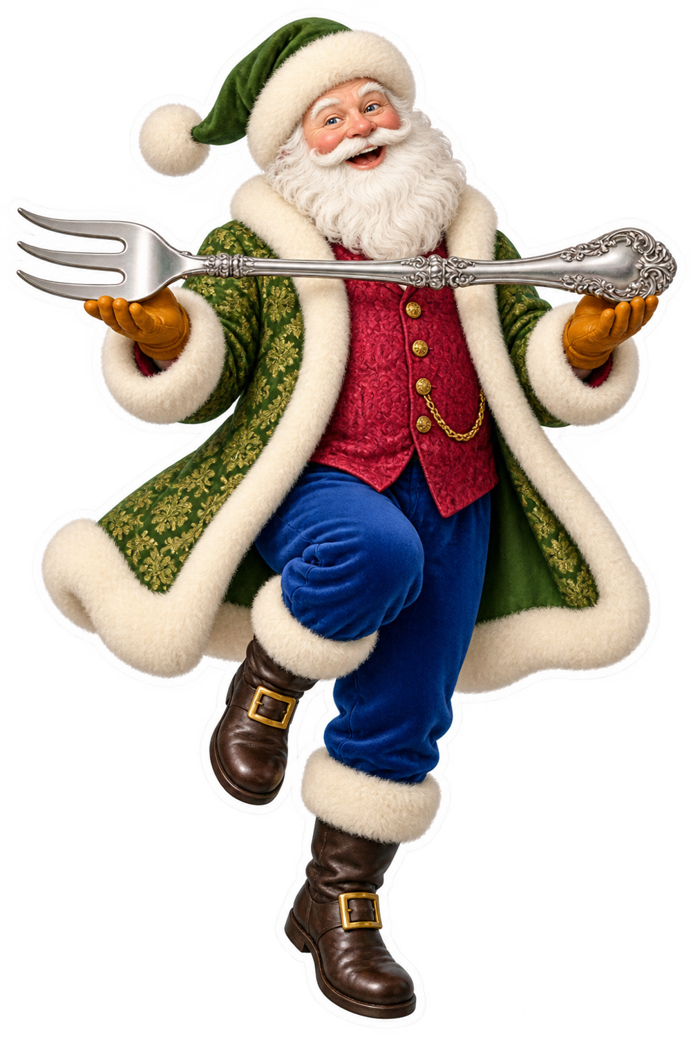 Santa Victorian Silver Three Tine Pickle Fork Vinyl Sticker Decal