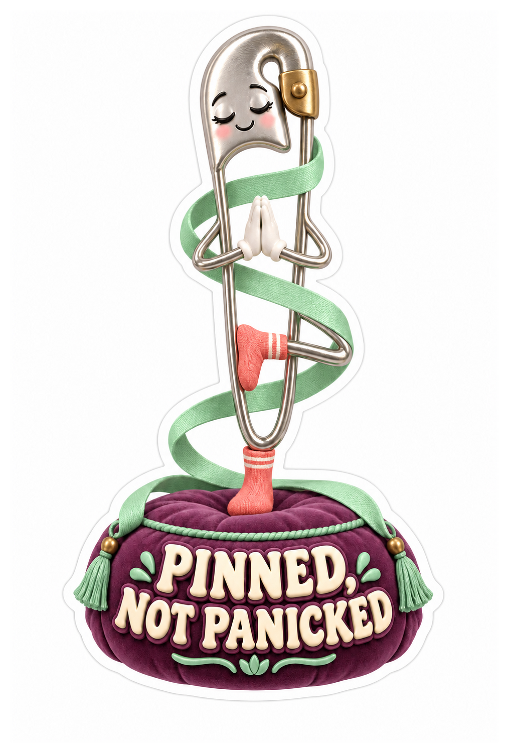 Pinned Not Panicked Safety Pin on Pedestal Vinyl Sticker Decal