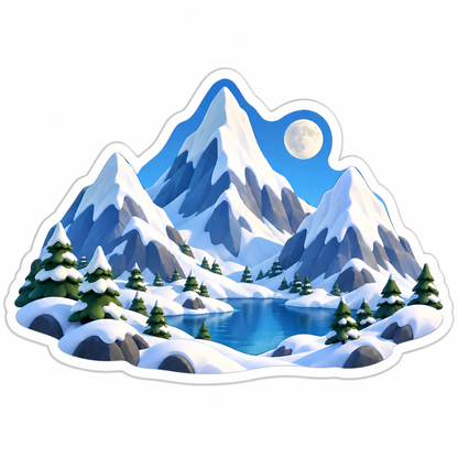 Snowy Mountain Trio With Blue Shadows And Moon Vinyl Sticker Decal