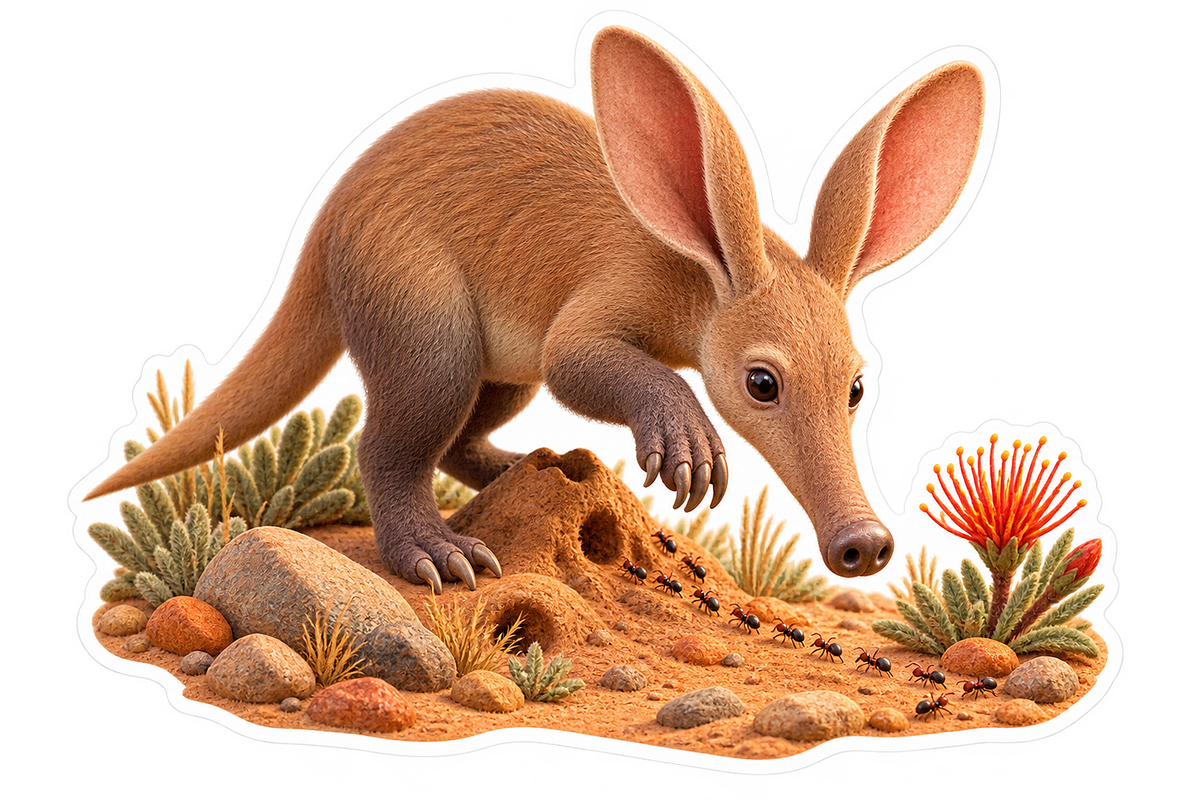 Aardvark Sniffing Desert Ground Vinyl Sticker Decal