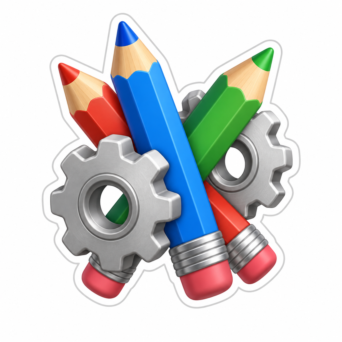 Colored Pencils with Silver Gears Vinyl Sticker Decal