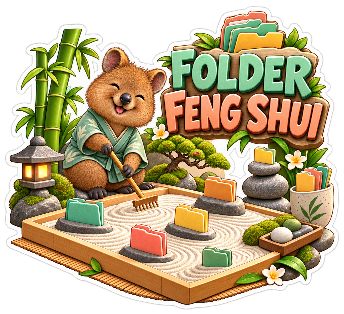 Folder Feng Shui Bear with Mini Folders Vinyl Sticker Decal