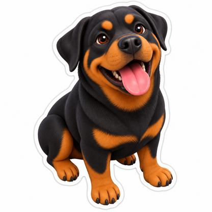 Happy Black Tan Rottweiler Portrait Tongue Out Vinyl Sticker Decal