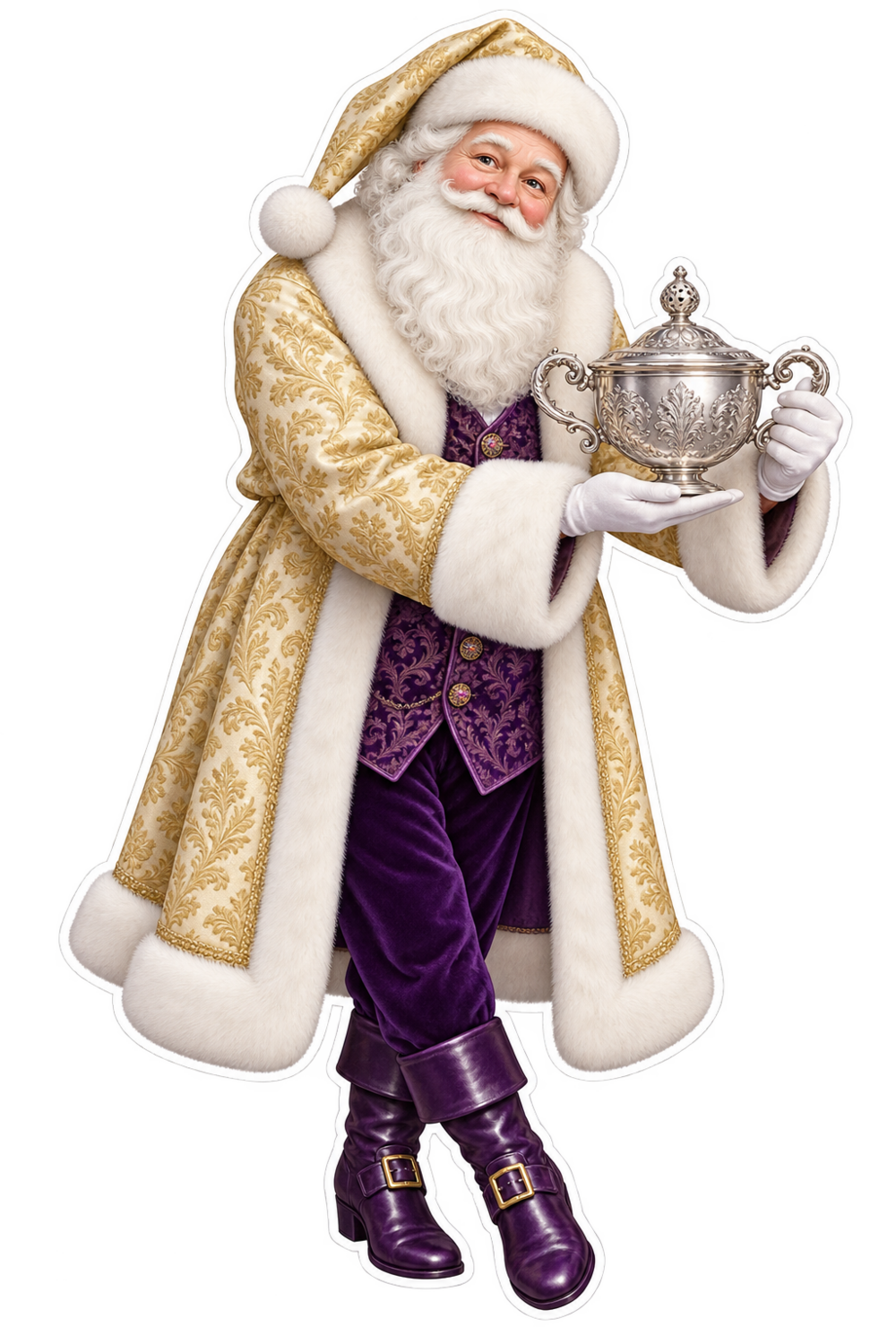 Santa Victorian Silver Posset Cup Vinyl Sticker Decal