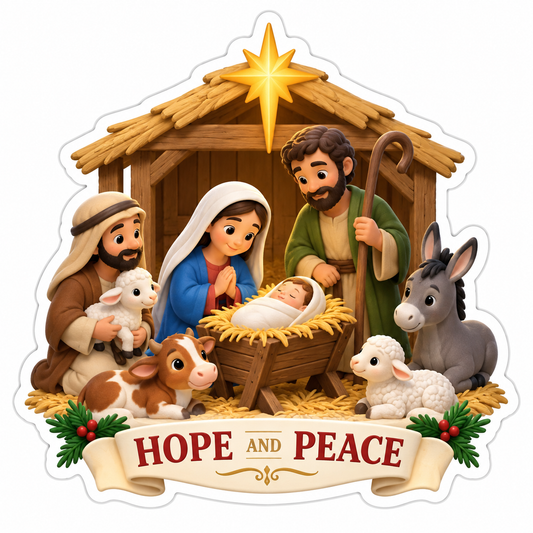 Hope and Peace Christmas Nativity Stable Vinyl Sticker Decal
