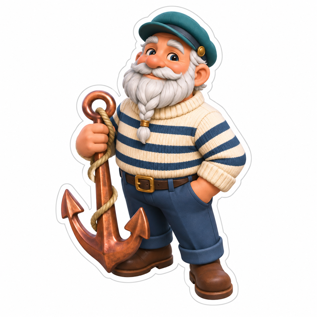 Stocky Elderly Sailor With Silver Braided Beard Vinyl Sticker Decal