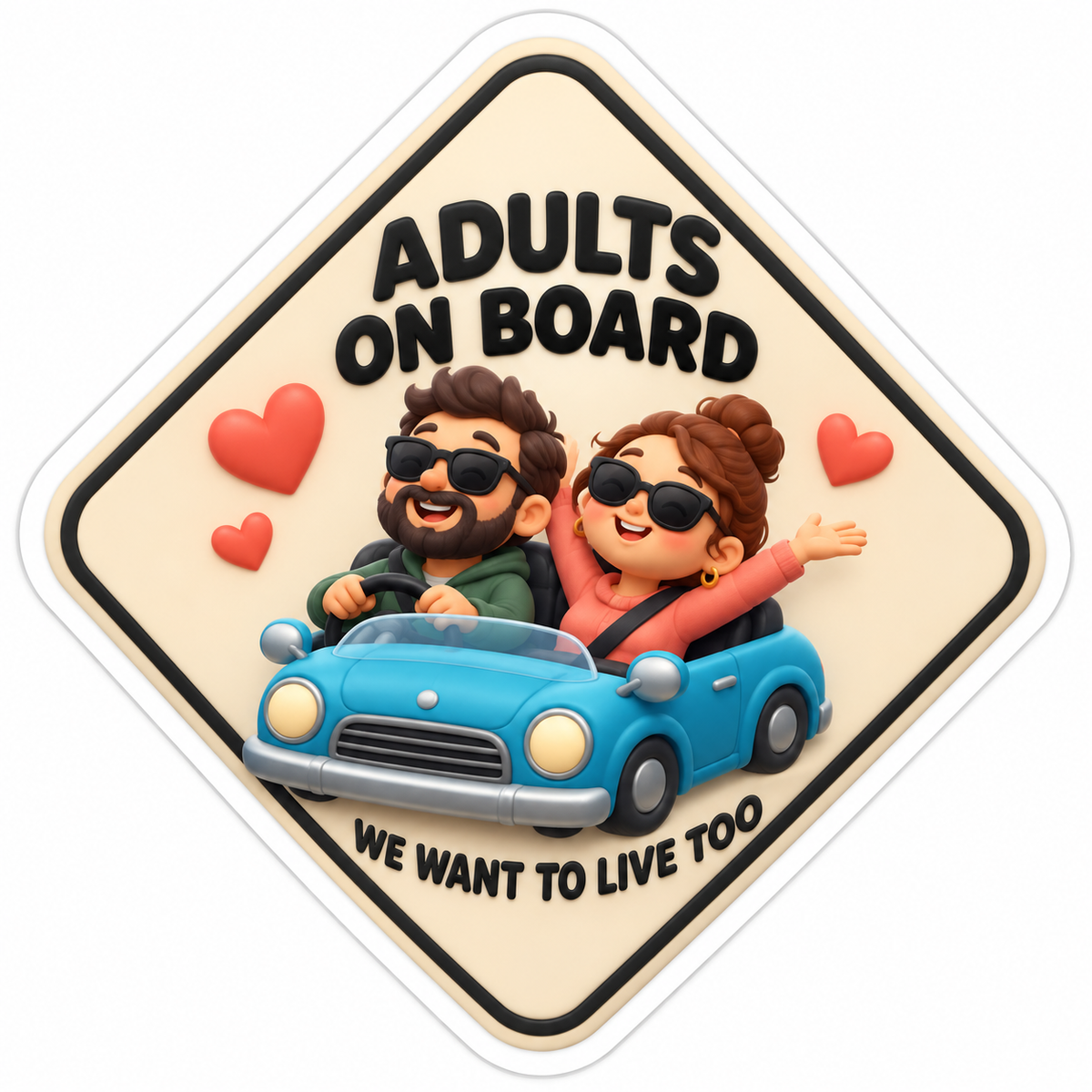 Adults On Board We Want To Live Too Cream Coral Vinyl Sticker Decal