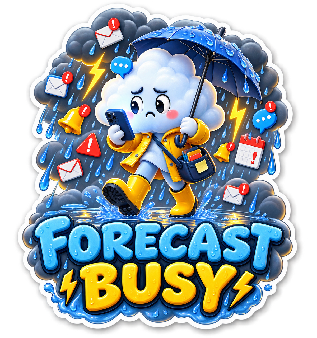 Forecast Busy Cloud beneath Storm of Alerts Vinyl Sticker Decal