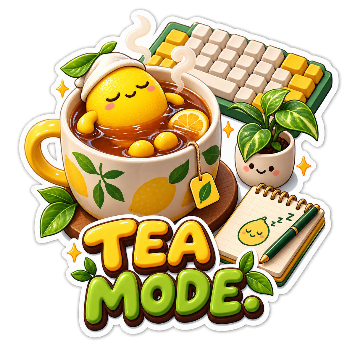 Tea Mode Lemon Resting in Teacup Vinyl Sticker Decal