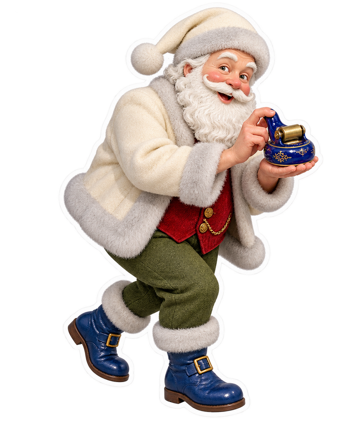 Santa Antique Cobalt Ceramic Envelope Moistener Vinyl Sticker Decal