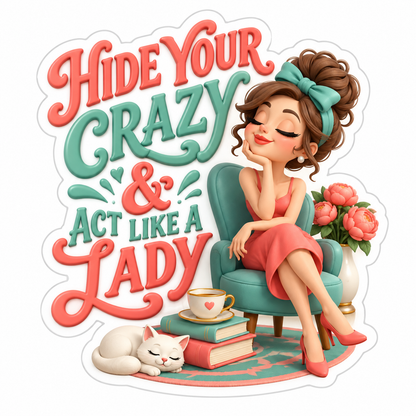 Hide Your Crazy & Act Like A Lady Vinyl Sticker Decal