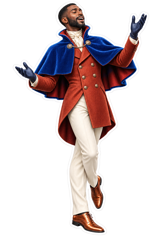 Christmas Caroler Man Red Coat Blue Cape Vinyl Sticker Decal