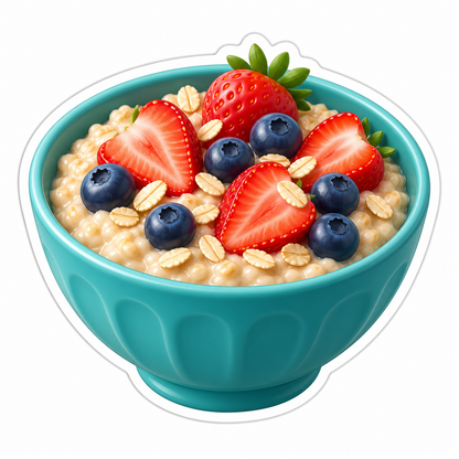Teal Bowl Of Oatmeal Topped With Strawberries Vinyl Sticker Decal