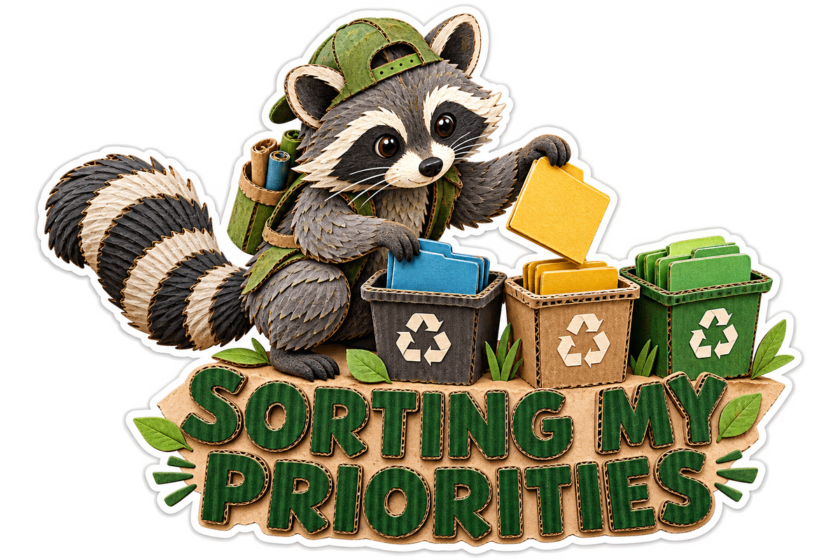 Sorting My Priorities Raccoon Recycling Vinyl Sticker Decal