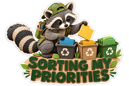 Sorting My Priorities Raccoon Recycling Vinyl Sticker Decal