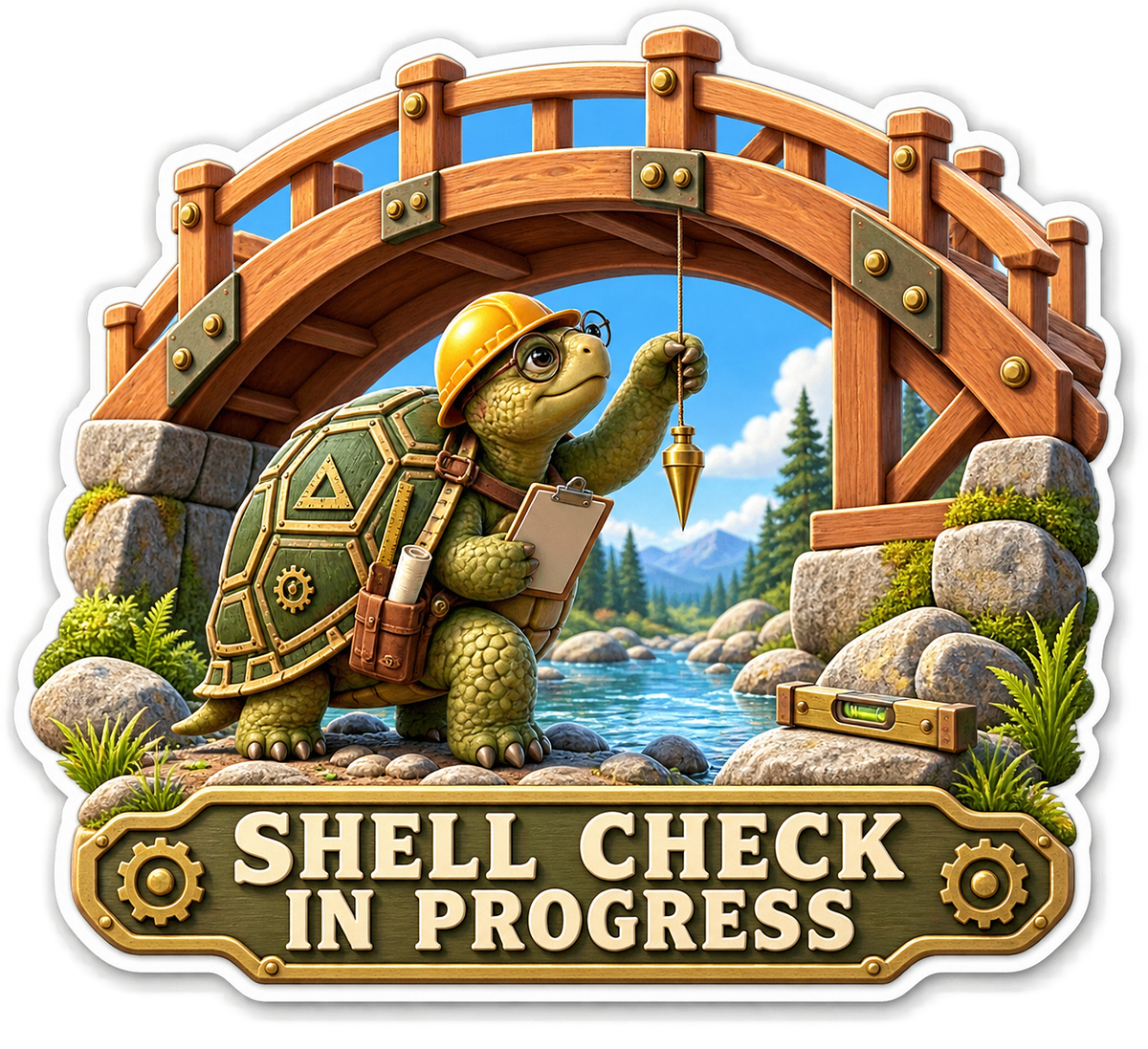Shell Check in Progress Turtle Bridge Vinyl Sticker Decal