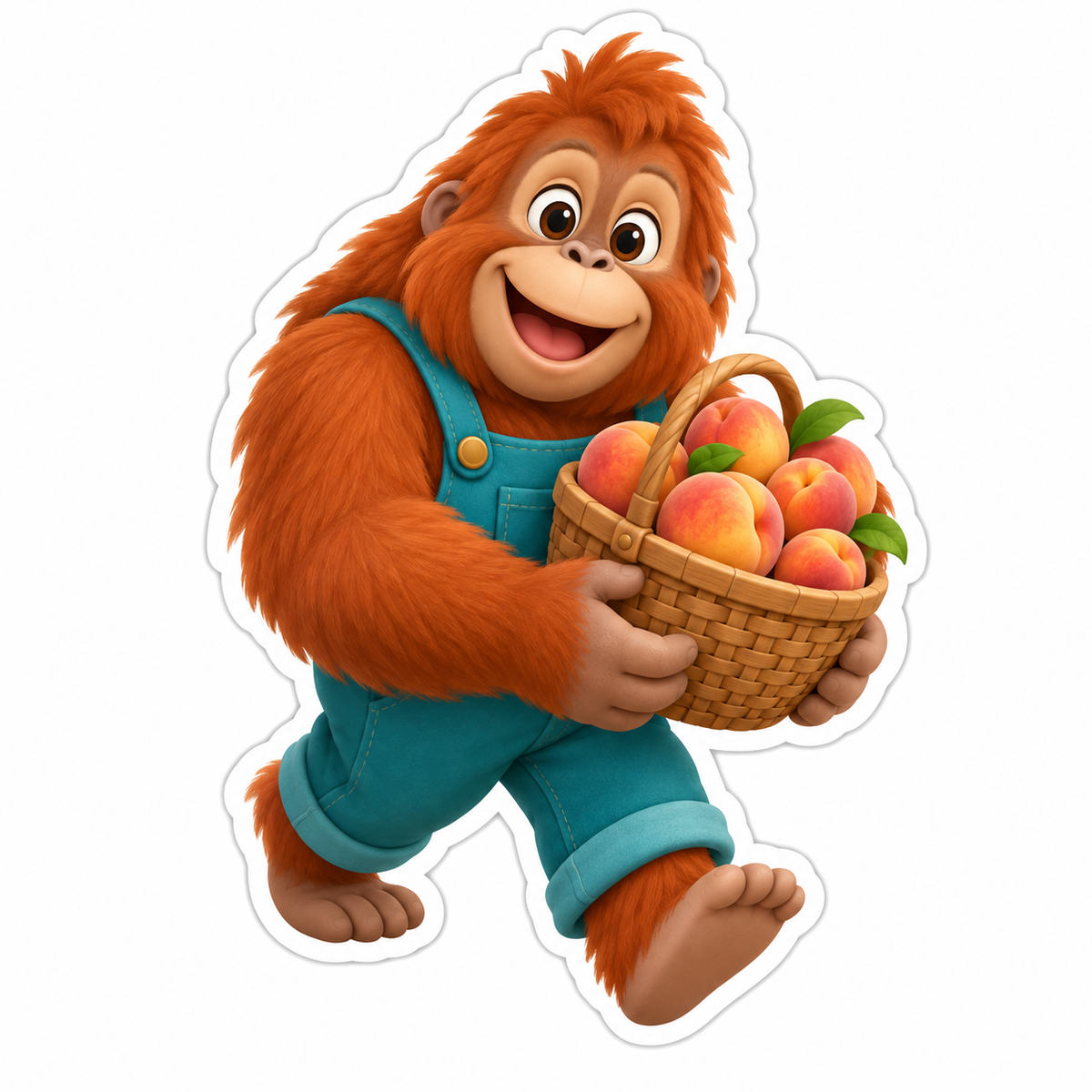 Golden-Brown Orangutan In Teal Overalls Vinyl Sticker Decal
