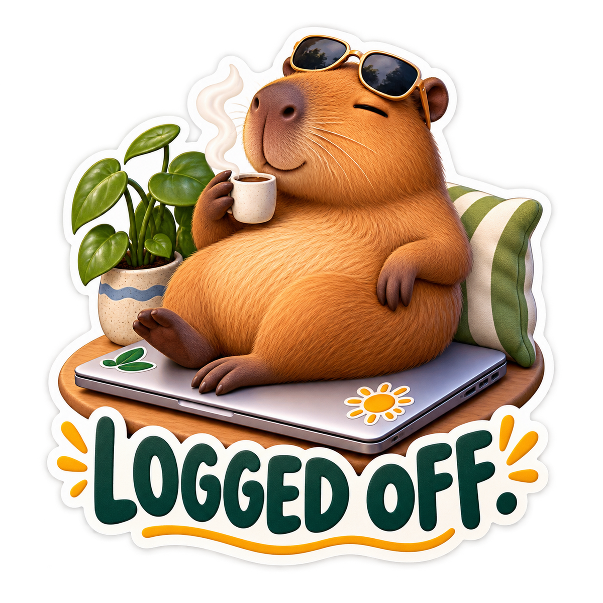 Logged Off Capybara on Closed Laptop Vinyl Sticker Decal