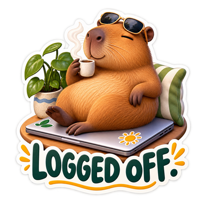 Logged Off Capybara on Closed Laptop Vinyl Sticker Decal