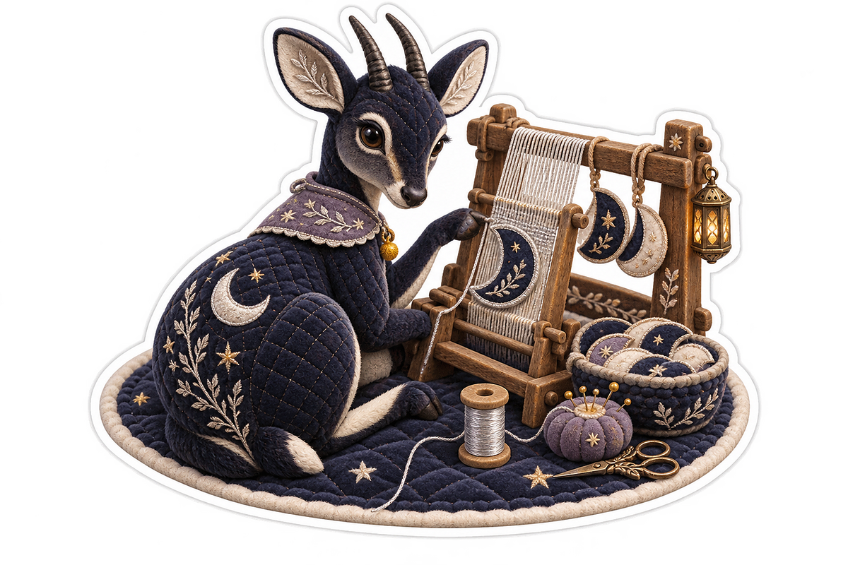 Quilted Midnight Duiker Moon Teabag Tag Weaver Vinyl Sticker Decal