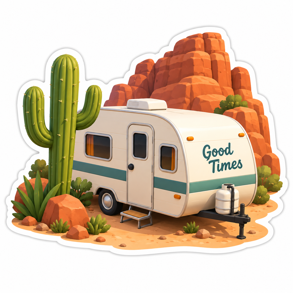 Cream Travel Trailer Parked Vinyl Sticker Decal