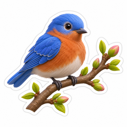 Bluebird With Rust-Colored Breast Perched Vinyl Sticker Decal
