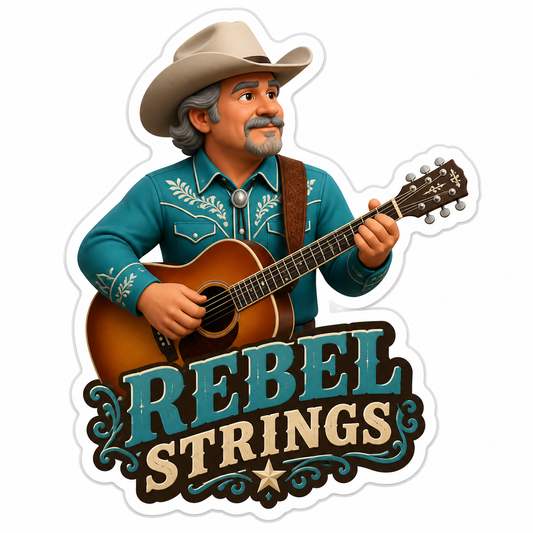 Rebel Strings Cowboy Playing Guitar Vinyl Sticker Decal