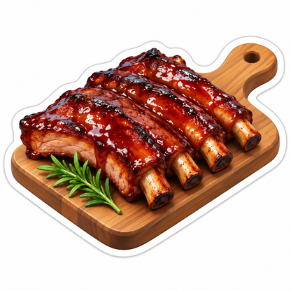 Glazed Barbecue Ribs On Wooden Serving Board Vinyl Sticker Decal