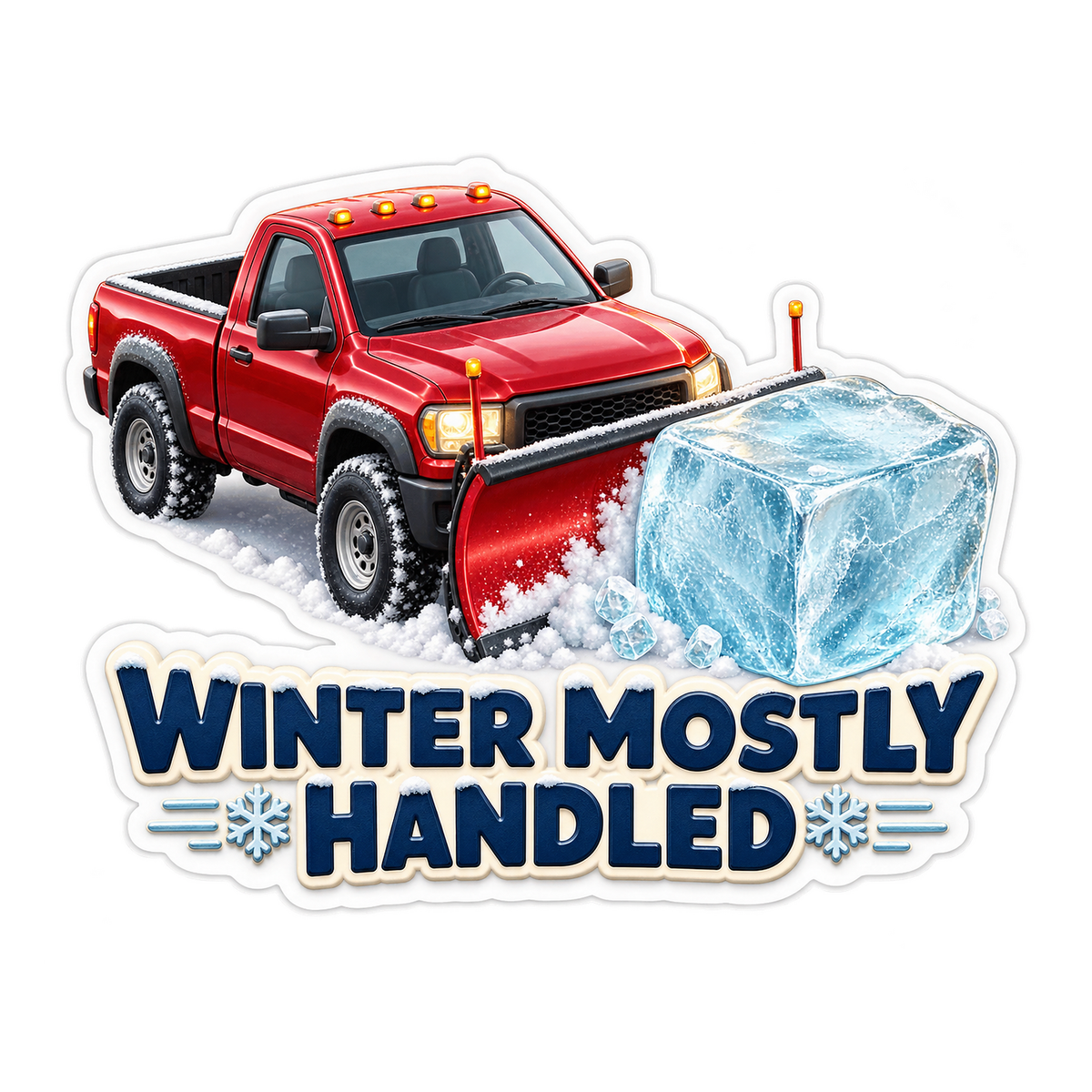 Winter Mostly Handled Snowplow Vinyl Sticker Decal