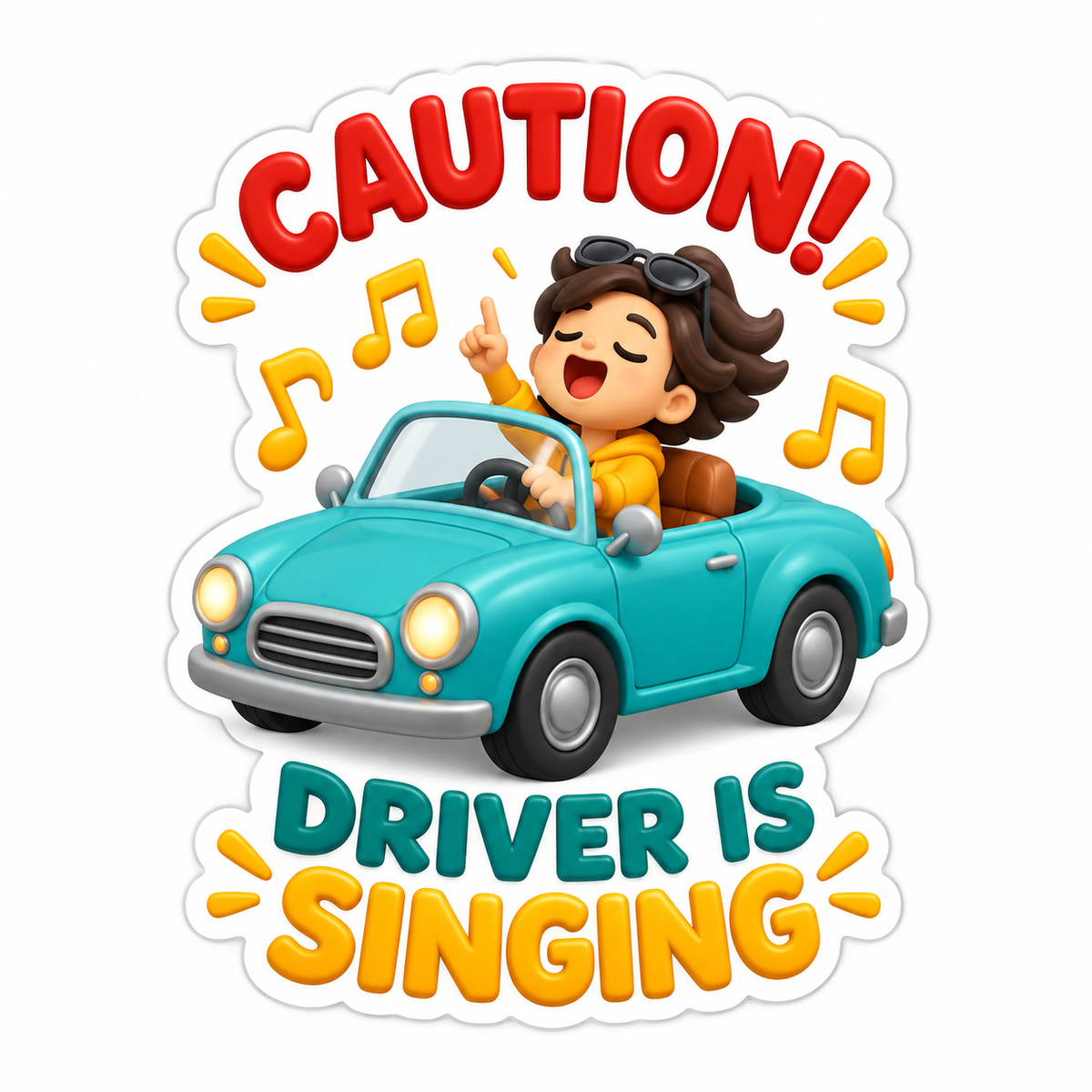 Caution! Driver Is Singing Teal Gold Vinyl Sticker Decal