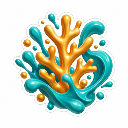 Abstract Gold Coral And Teal Paint Burst Vinyl Sticker Decal