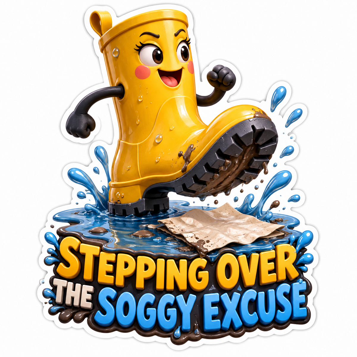 Stepping Over Soggy Excuse Rain Boot Vinyl Sticker Decal