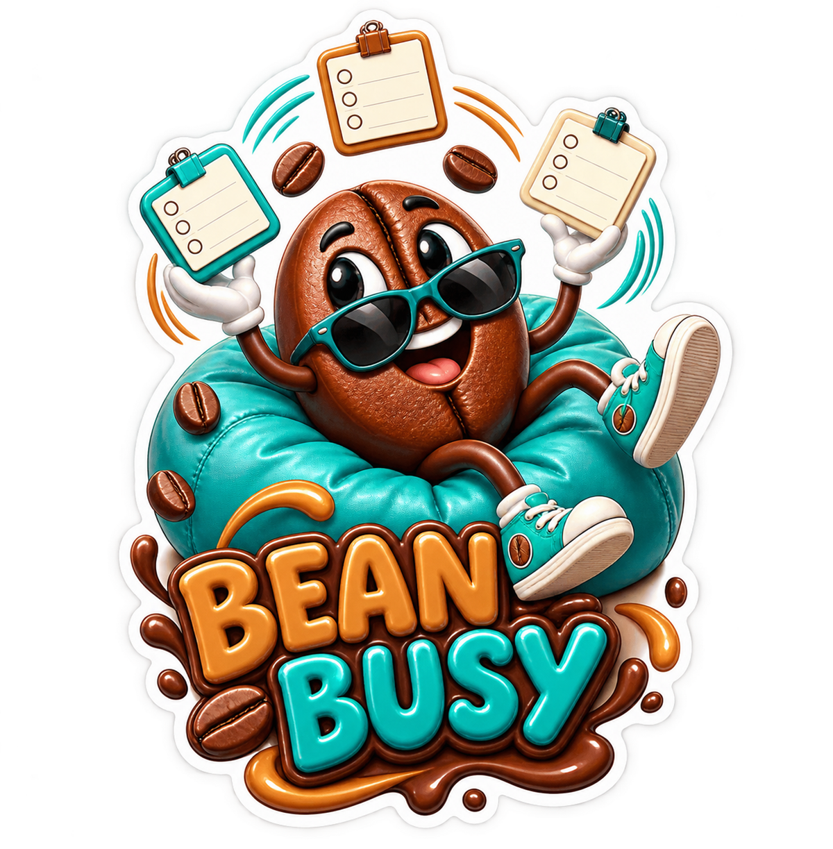 Bean Busy Coffee Bean with Floating Notes Vinyl Sticker Decal
