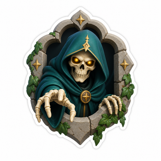 Hooded Skeleton Bust In Dark Teal Cloak Vinyl Sticker Decal