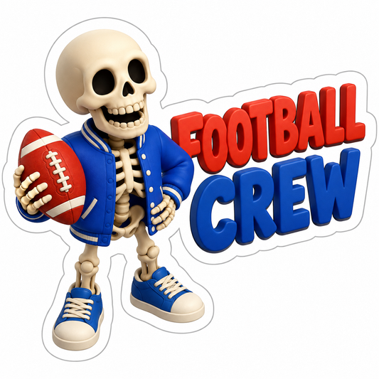 Football Crew Skeleton Blue Jacket Ball Vinyl Sticker Decal