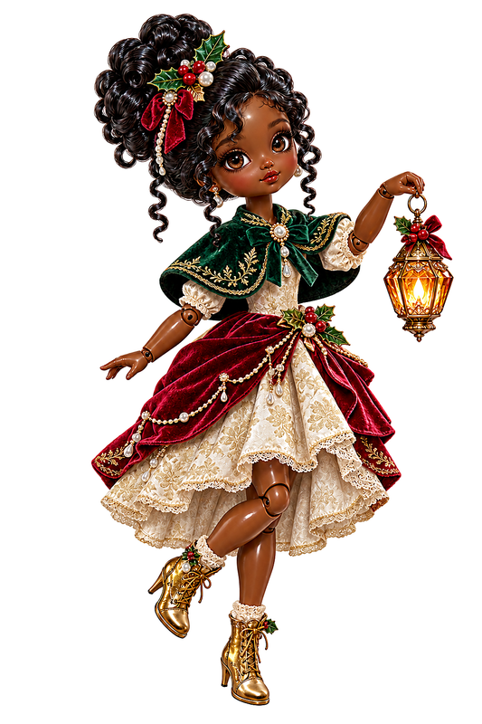 Christmas Doll Red Green Dress Holding Lantern Vinyl Sticker Decal
