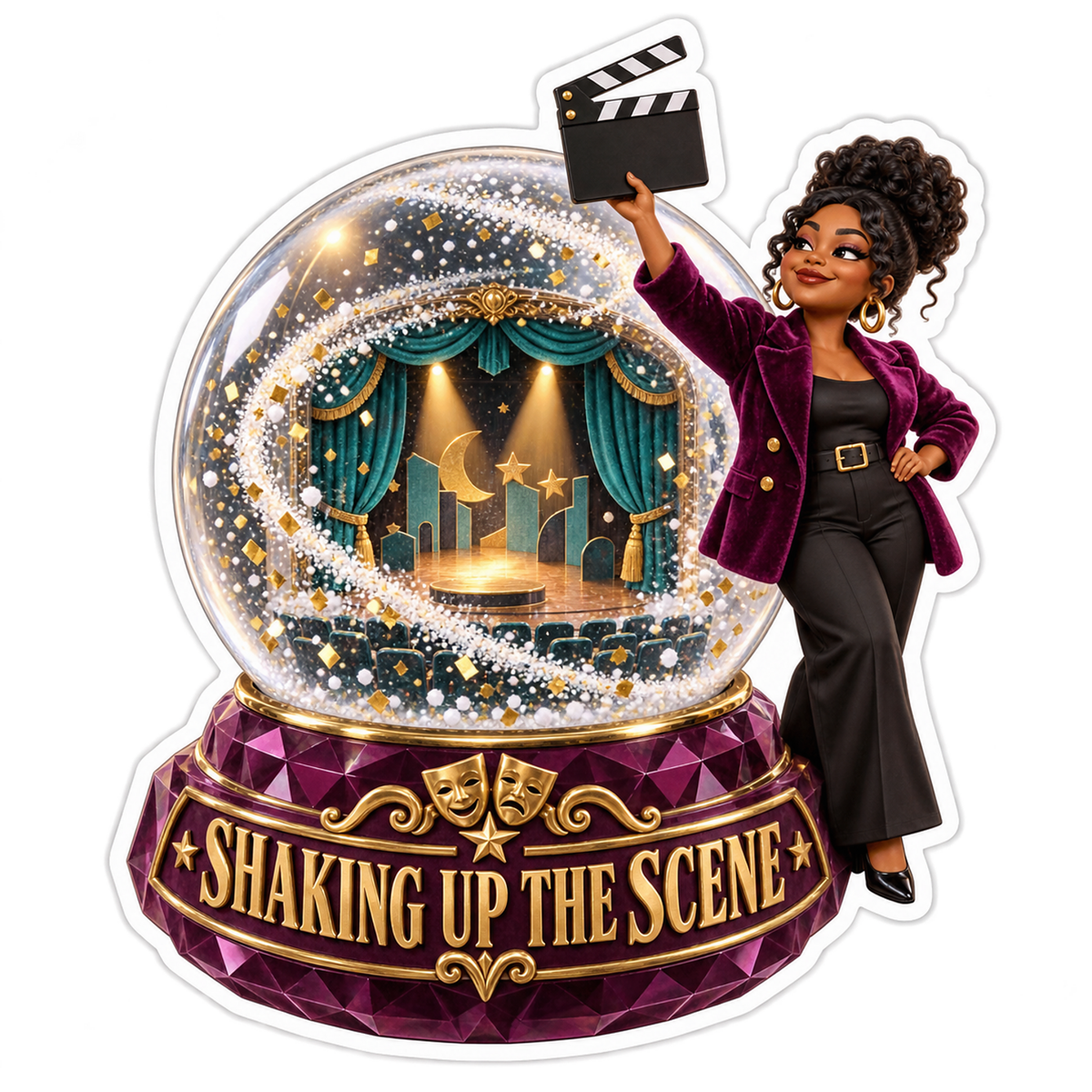 Shaking Up the Scene Woman Snow Globe Vinyl Sticker Decal