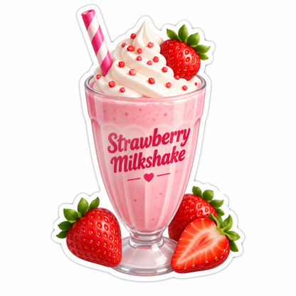 Strawberry Milkshake Whipped Cream Vinyl Sticker Decal