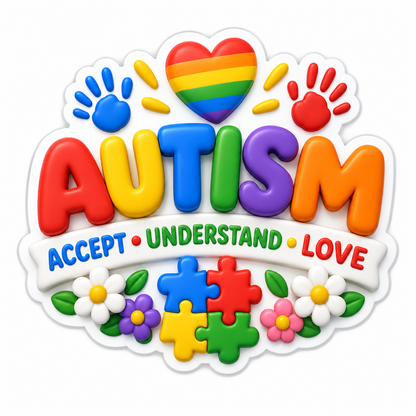 Autism Accept Understand Love Rainbow Heart Vinyl Sticker Decal