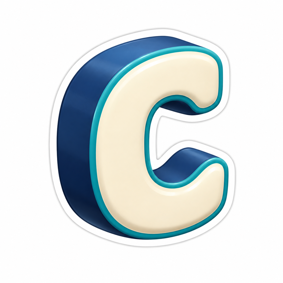 Cream Navy Teal Uppercase Letter C Vinyl Sticker Decal