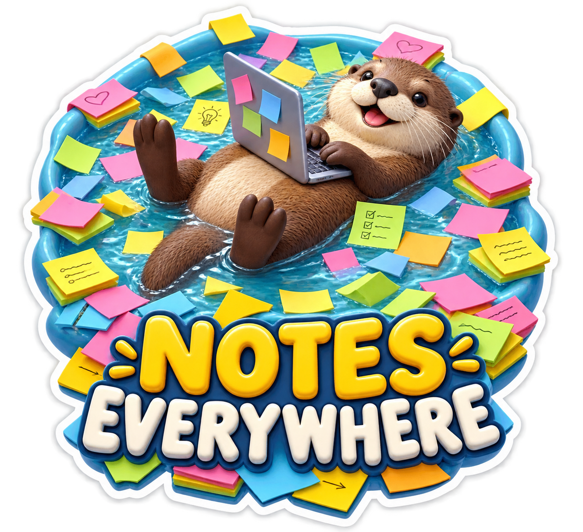 Notes Everywhere Otter among Sticky Notes Vinyl Sticker Decal