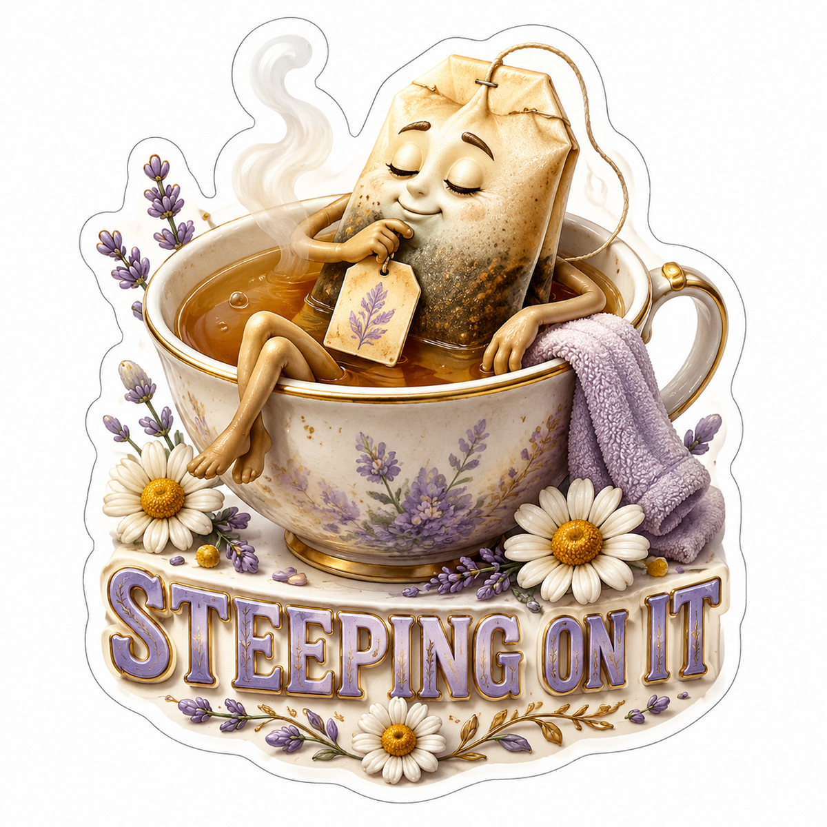 Steeping on It Tea Bag in Teacup Vinyl Sticker Decal