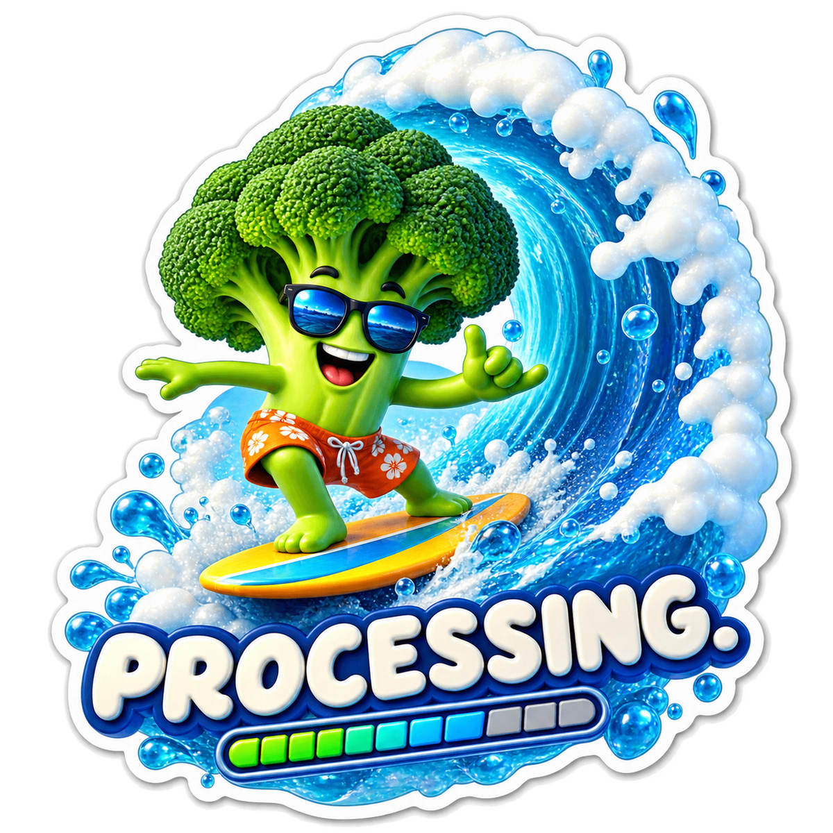 Processing Broccoli Surfing Blue Wave Vinyl Sticker Decal