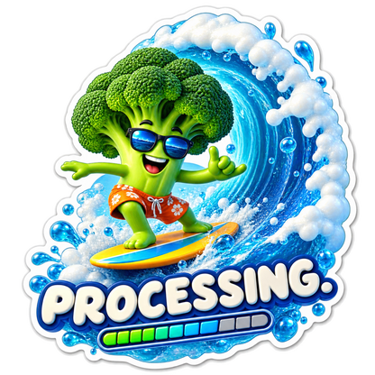 Processing Broccoli Surfing Blue Wave Vinyl Sticker Decal