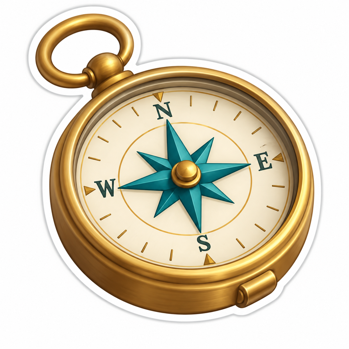 Ivory Brass Pocket Compass Teal Star Vinyl Sticker Decal