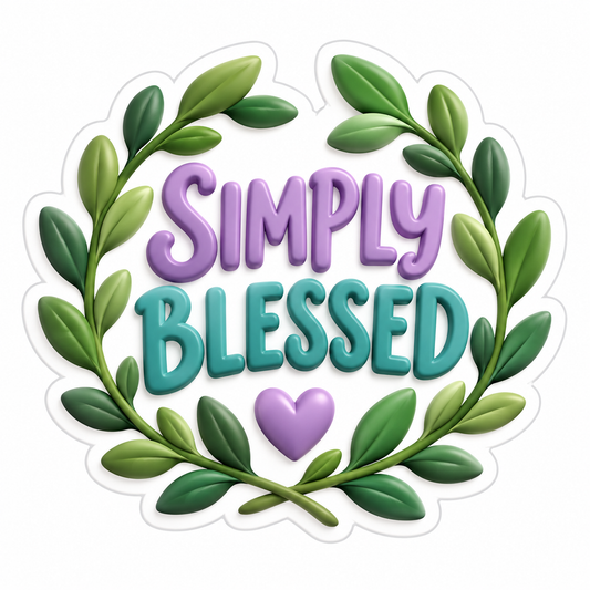 Simply Blessed Purple Teal Laurel Wreath Vinyl Sticker Decal